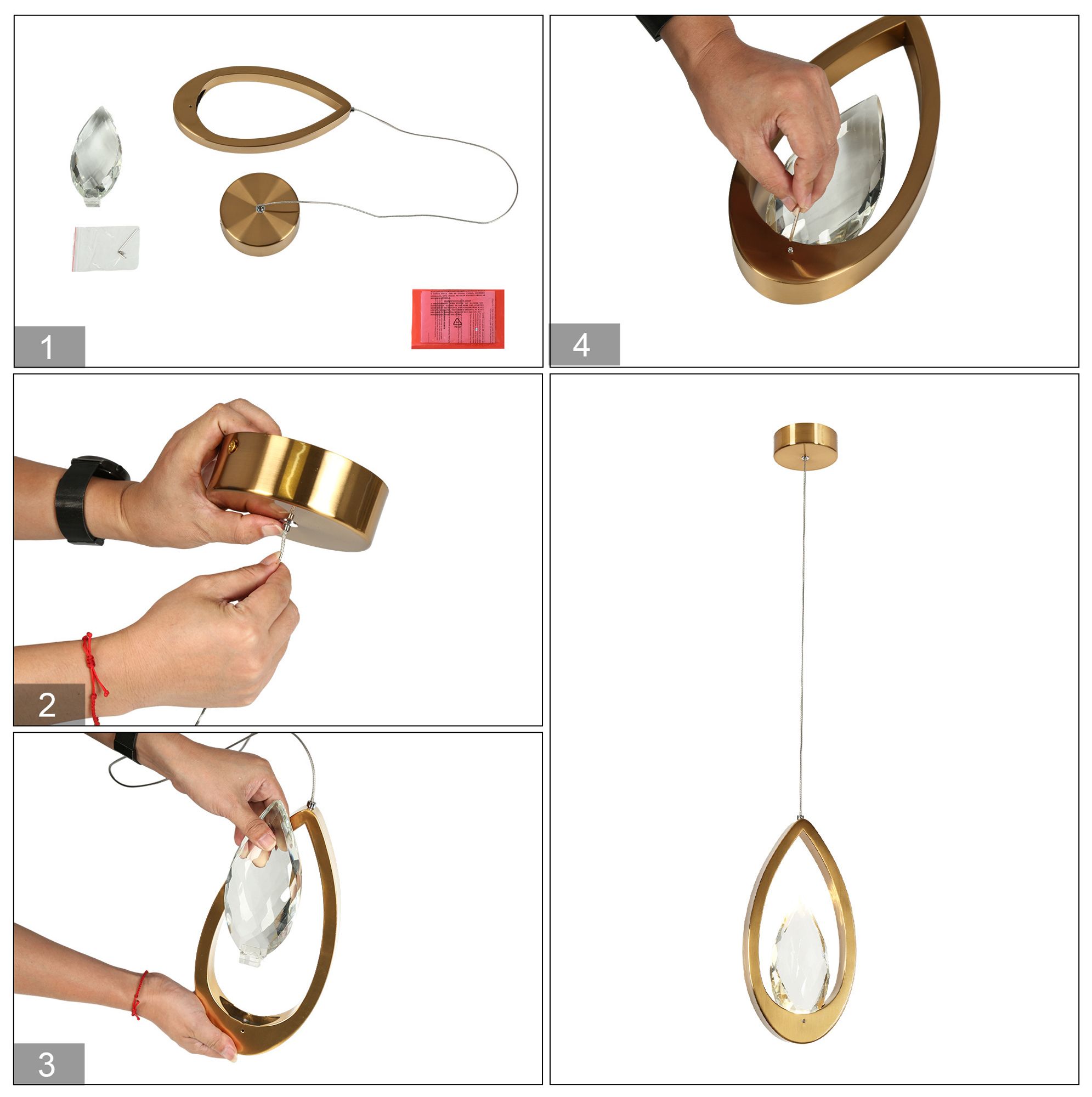 Mermdars 1-Light Gold LED Crystal Pendant Light