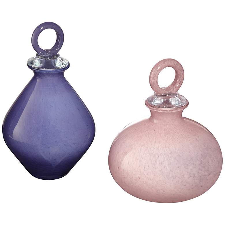 Image 1 Merri Pink and Violet Glass Stopper Vase Set of 2