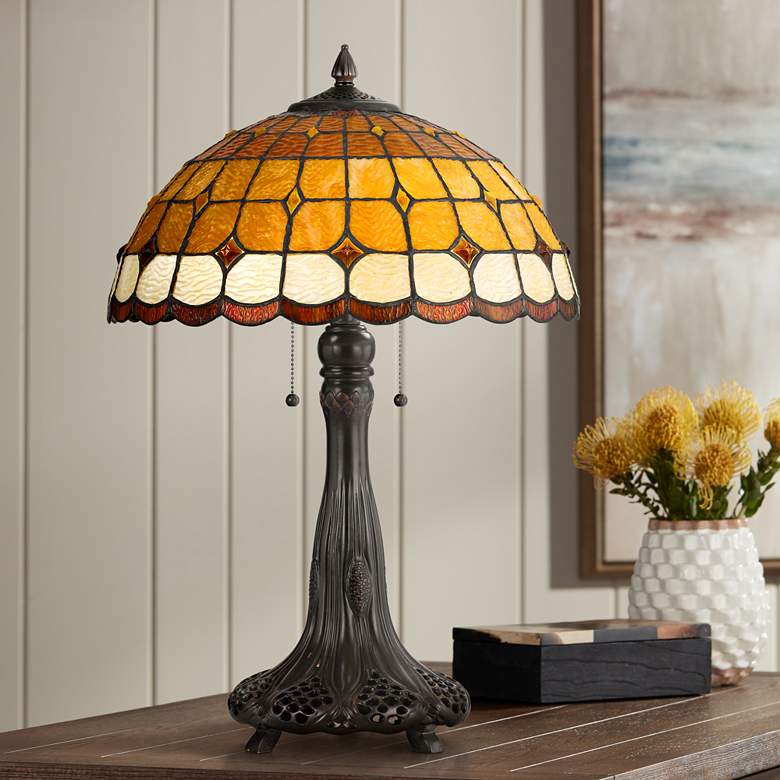 Image 1 Merriweather Tiffany-Style Glass Shade Table Lamp with Pull Chain Switches