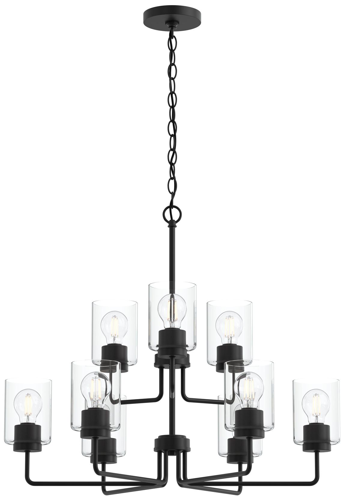 Merry Collection 9-Light 2-Tier Black Chandelier with Clear Glass Shades