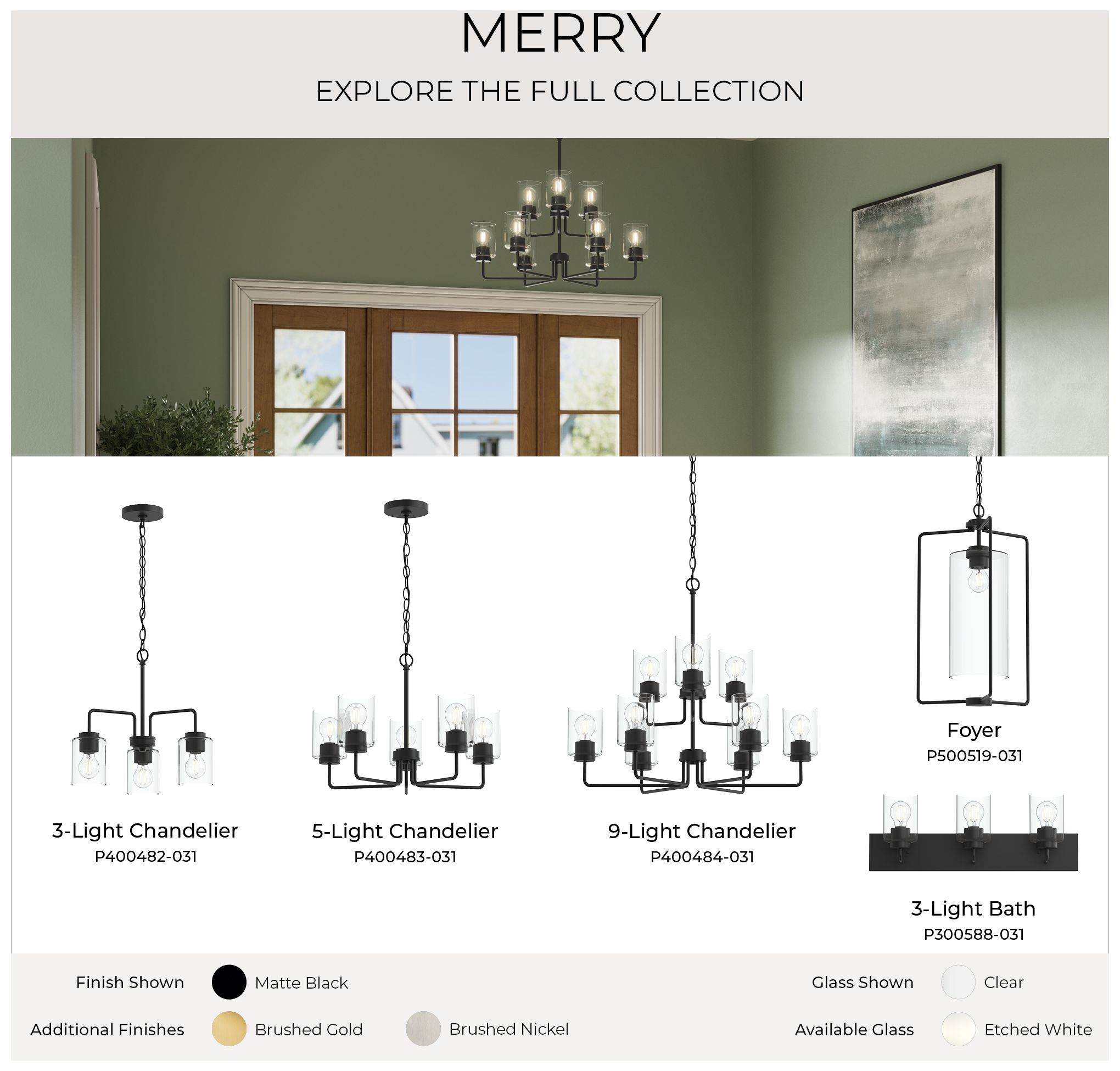Image 3 Merry Collection 9-Light 2-Tier Black Chandelier with Clear Glass Shades more views