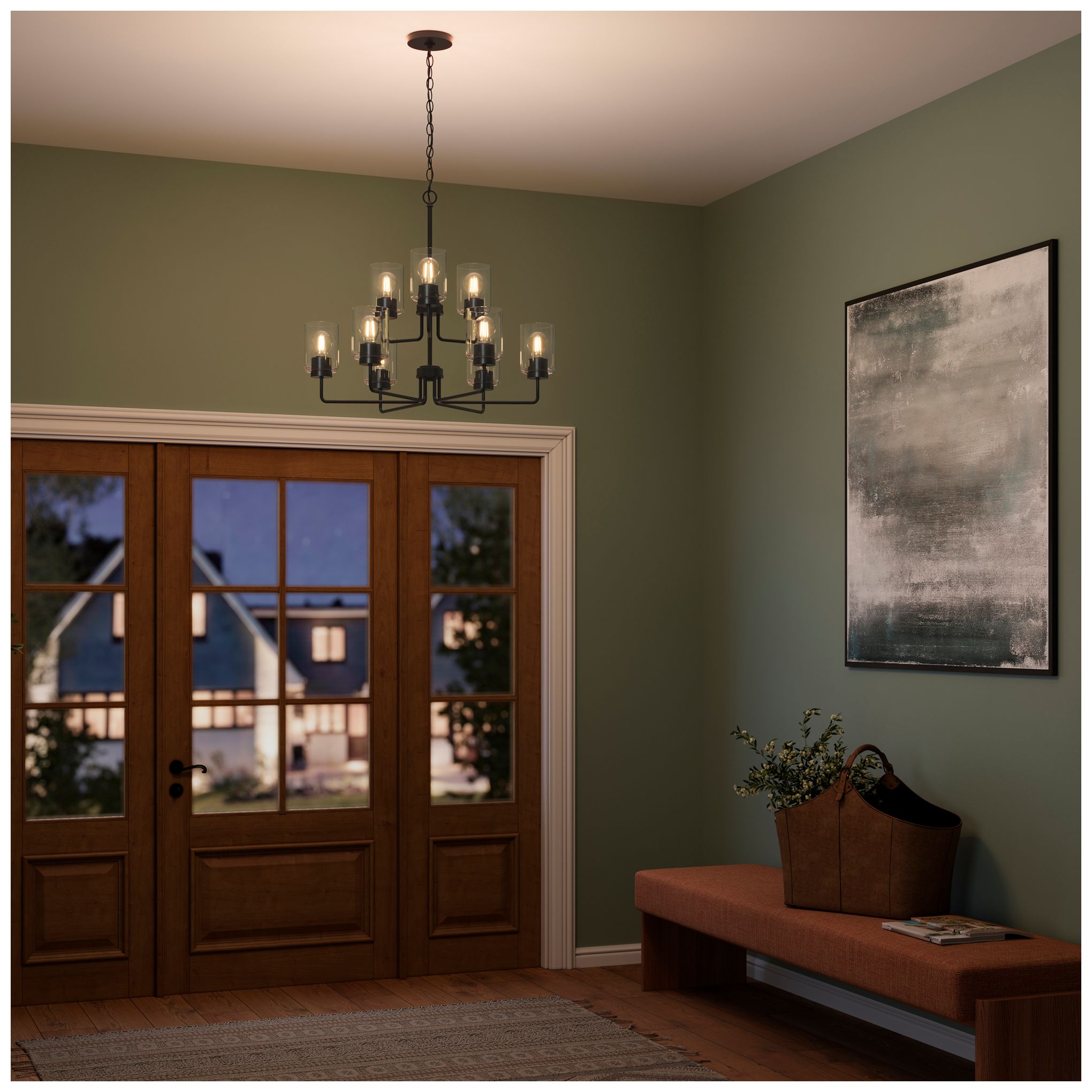 Image 4 Merry Collection 9-Light 2-Tier Black Chandelier with Clear Glass Shades more views