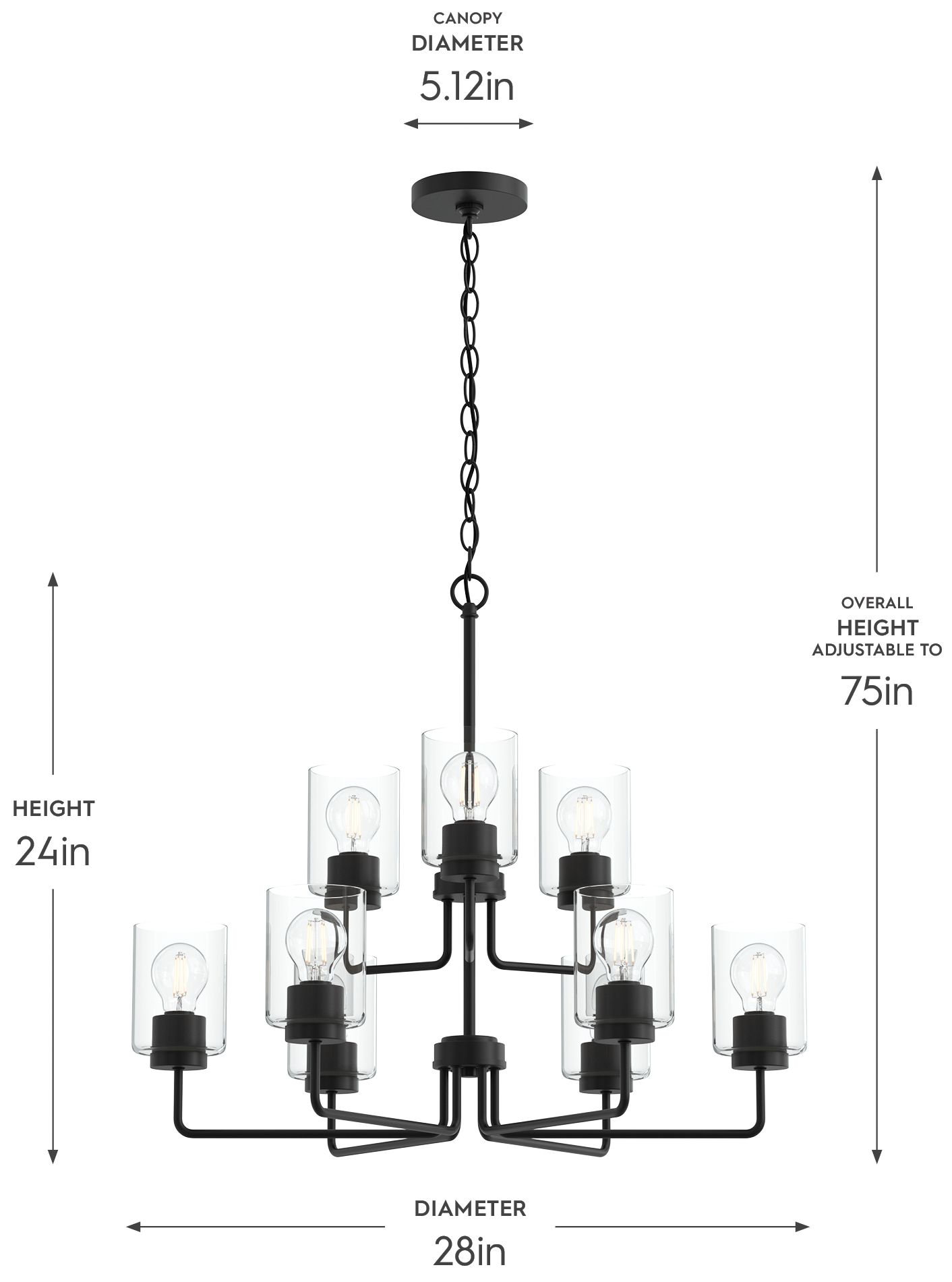 Image 5 Merry Collection 9-Light 2-Tier Black Chandelier with Clear Glass Shades more views