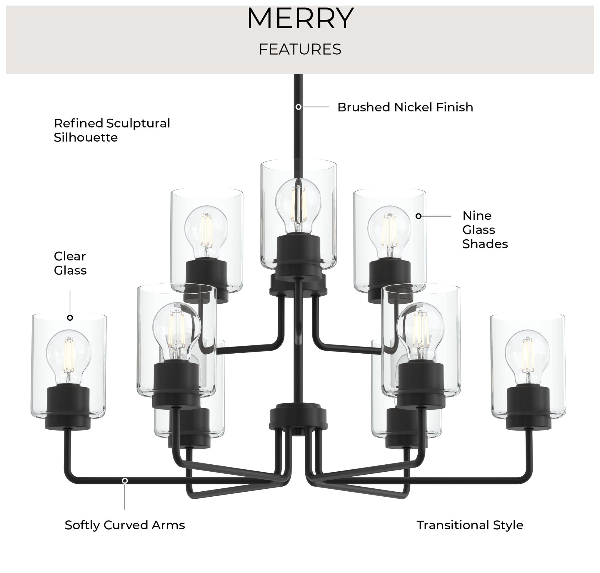 Image 6 Merry Collection 9-Light 2-Tier Black Chandelier with Clear Glass Shades more views