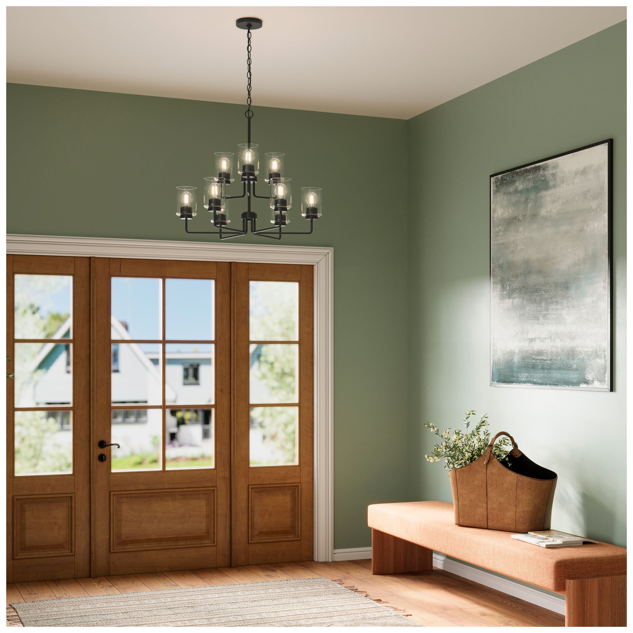 Image 7 Merry Collection 9-Light 2-Tier Black Chandelier with Clear Glass Shades more views