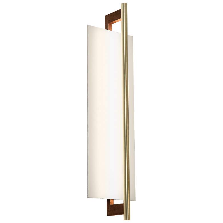 Image 1 Merus 22"H Brass And Walnut 3000K Soft White 120V Sconce w/ White Shade
