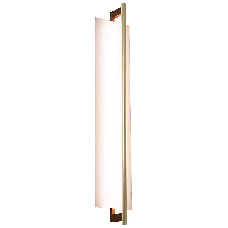 Image 1 Merus 31"H Brass And Walnut 4000K Bright White 120V Sconce w/ White Shade