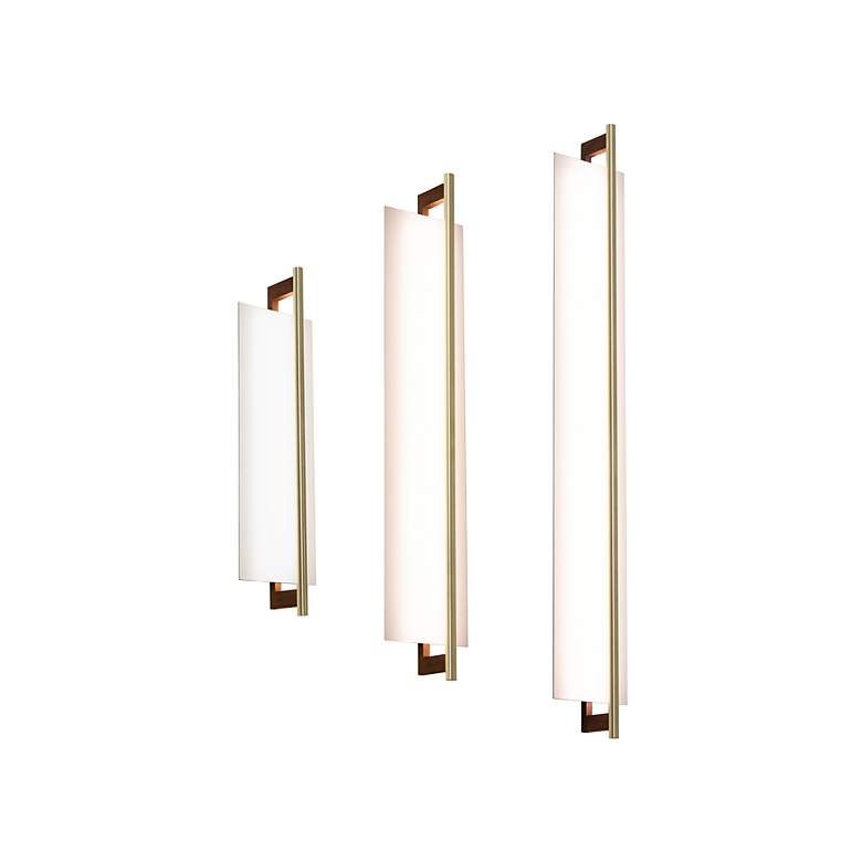 Image 2 Merus 31"H Brass And Walnut 4000K Bright White 120V Sconce w/ White Shade more views