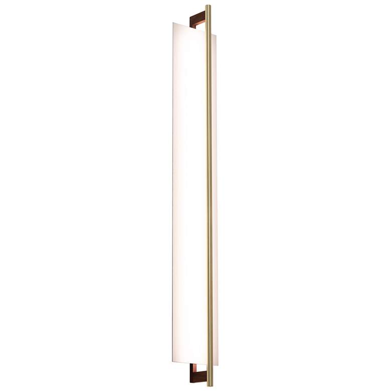 Image 1 Merus 40"H Brass And Walnut 3000K Soft White 277V Sconce w/ White Shade