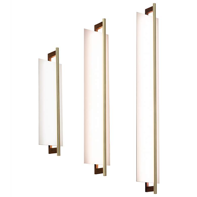 Image 2 Merus 40"H Brass And Walnut 4000K Bright White 277V Sconce w/ White Shade more views