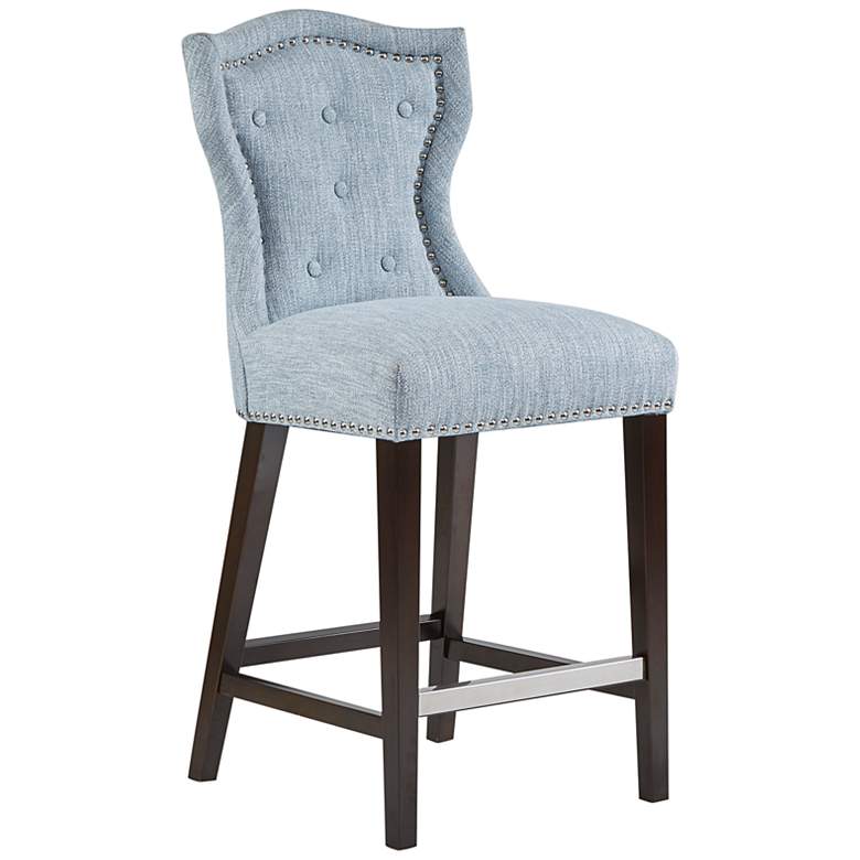 Image 2 Mervin 26 inch Light Blue Fabric Tufted Counter Stool