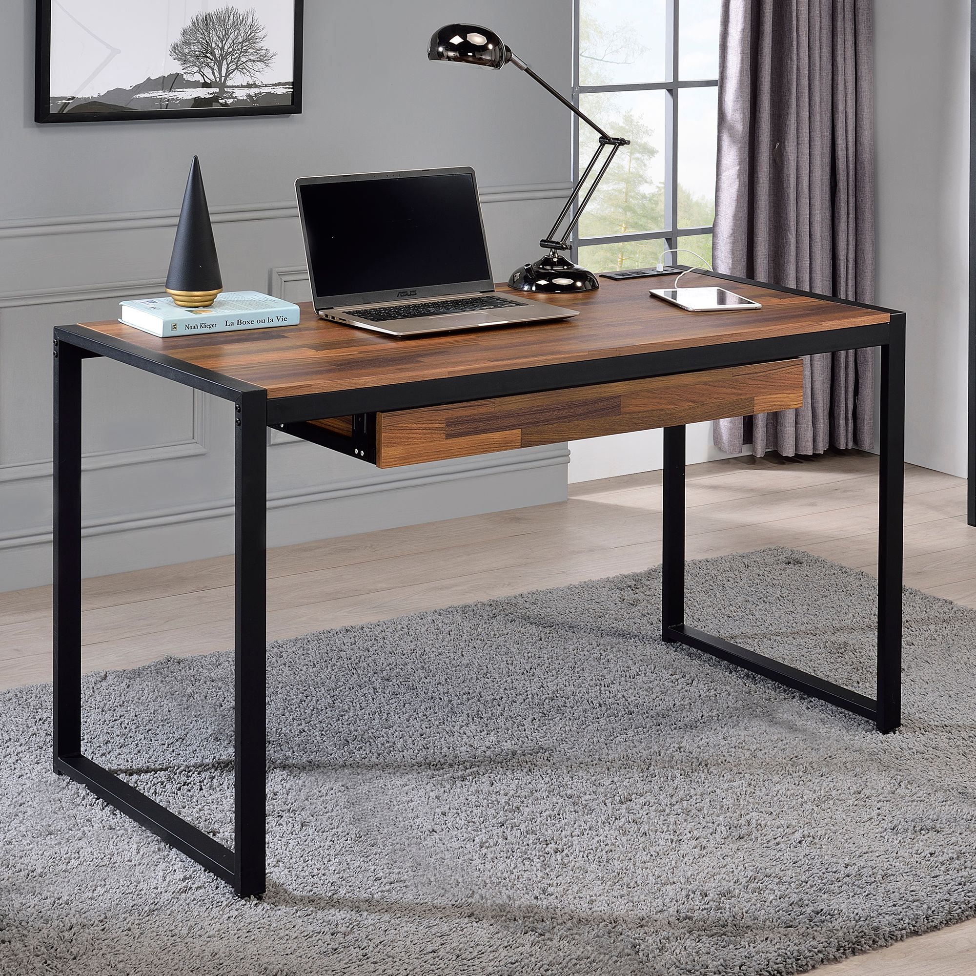 Baxton Studio Parallax Sonoma Oak 3 Drawer Writing Desk 1R699