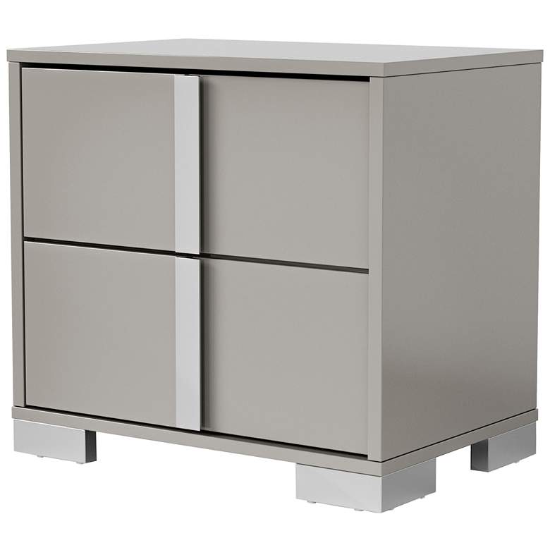 Image 1 Mesala Glossy Light Taupe 2-Drawer Nightstand with Chrome Accents