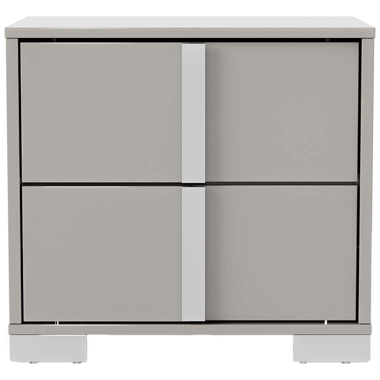 Image 4 Mesala Glossy Light Taupe 2-Drawer Nightstand with Chrome Accents more views
