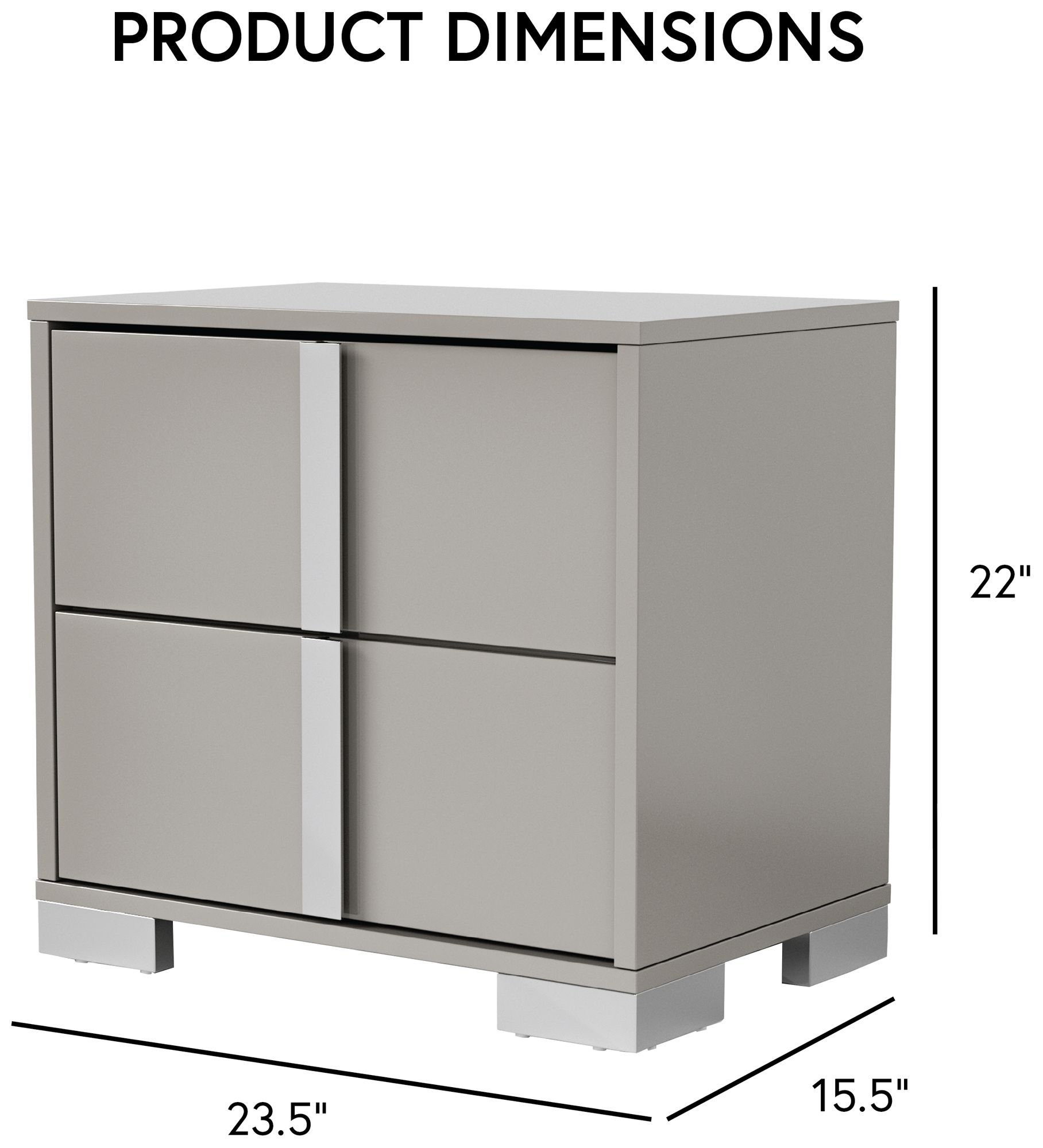 Mesala Glossy Light Taupe 2-Drawer Nightstand with Chrome Accents