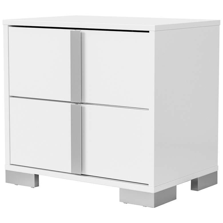 Image 1 Mesala Glossy White 2-Drawer Nightstand with Chrome Accents