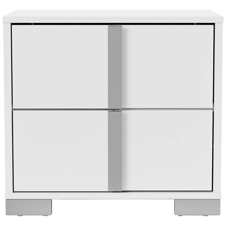 Image 5 Mesala Glossy White 2-Drawer Nightstand with Chrome Accents more views