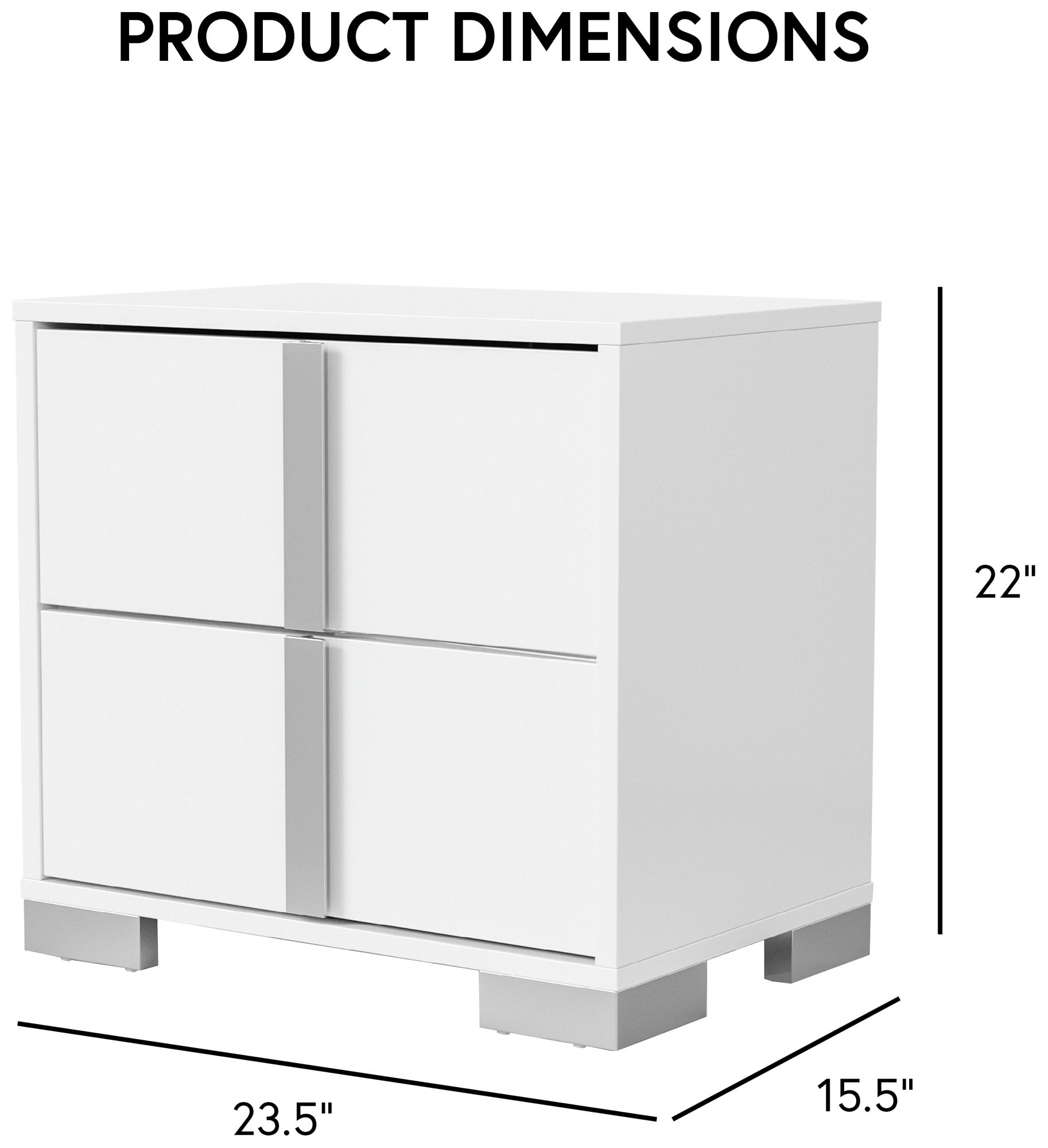Mesala Glossy White 2-Drawer Nightstand with Chrome Accents