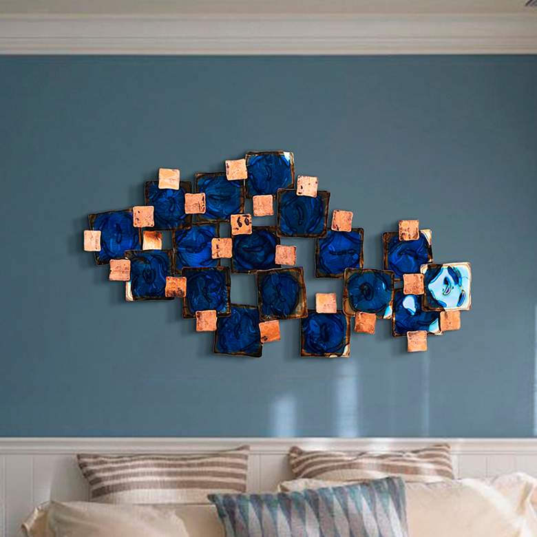 Image 1 Mesh 51" Wide Hand-Painted Etched Metal Abstract Wall Art