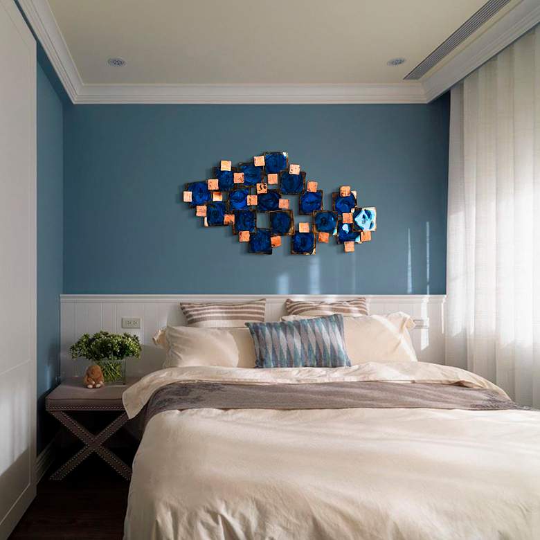 Image 5 Mesh 51" Wide Hand-Painted Etched Metal Abstract Wall Art more views