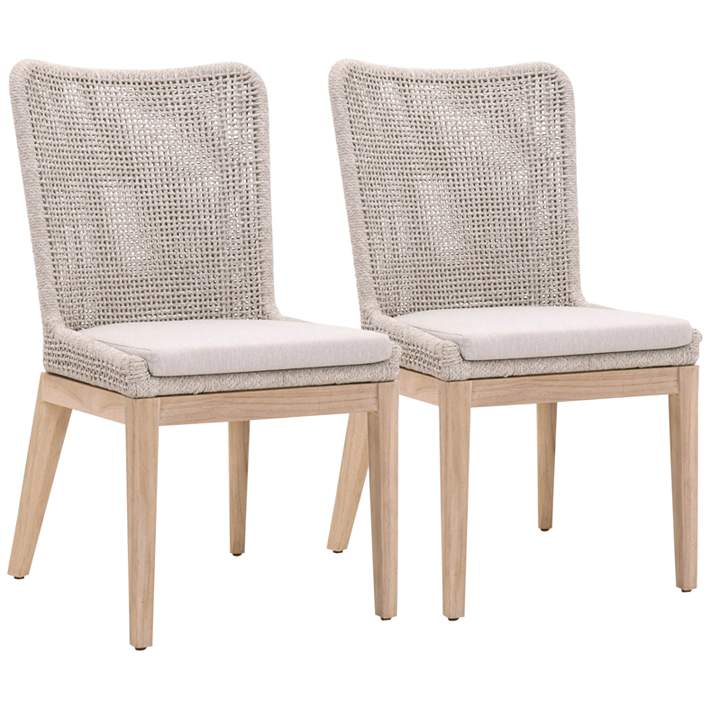 Mesh Taupe White Rope Weave Outdoor Dining Chairs Set of 2 - #86D81