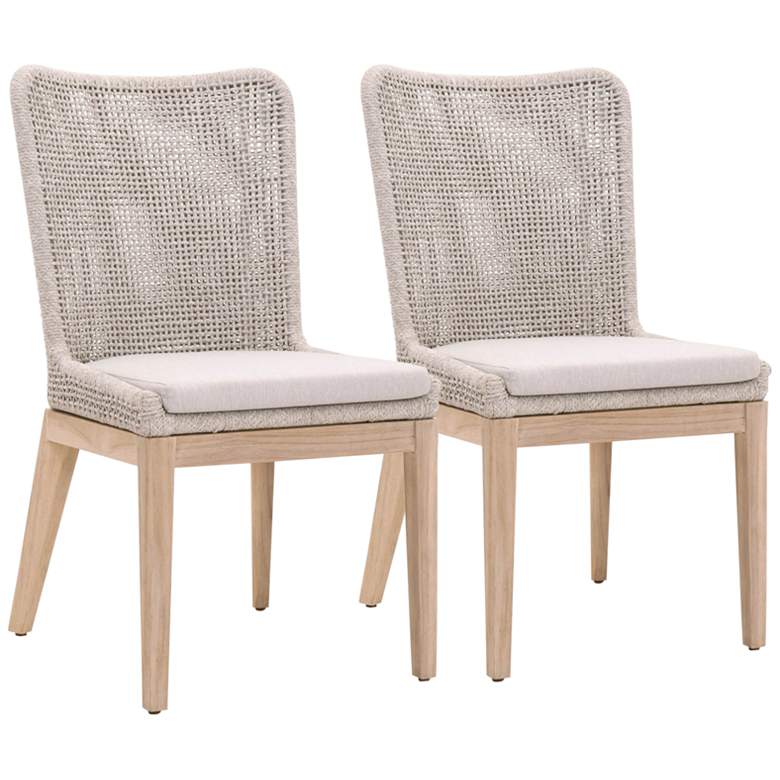 Image 1 Mesh Taupe White Rope Weave Outdoor Dining Chairs Set of 2