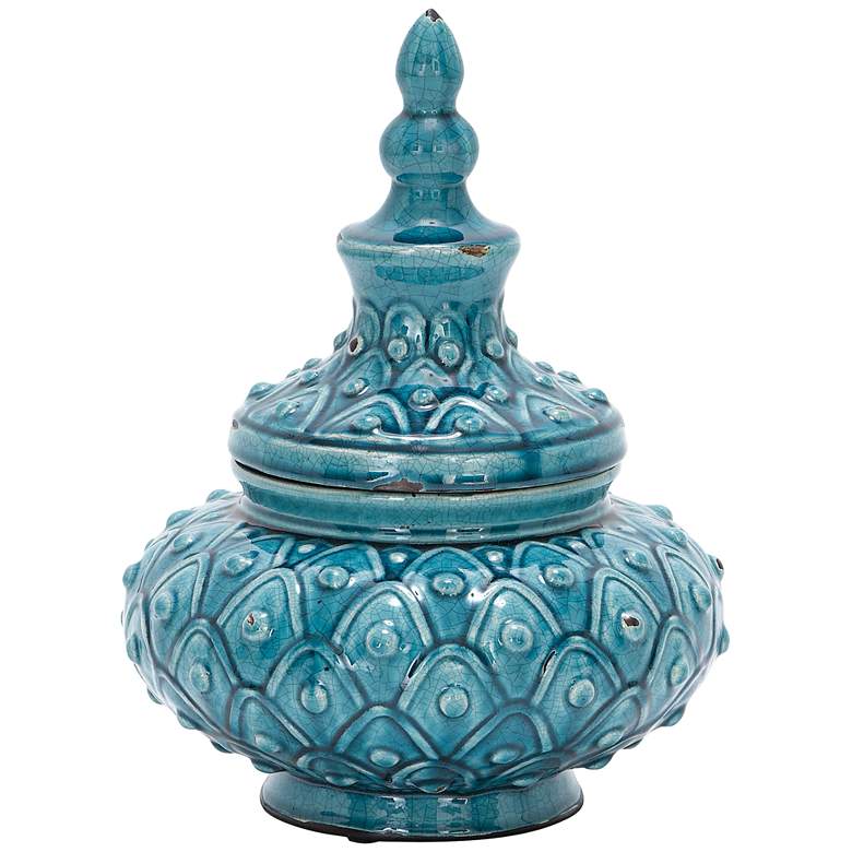 Image 1 Mesmira 15 inch High Glossy Turquoise Ceramic Lidded Jar