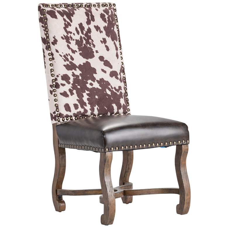 Mesquite Brown and White Faux Leather and Cowhide Ranch Side Chair