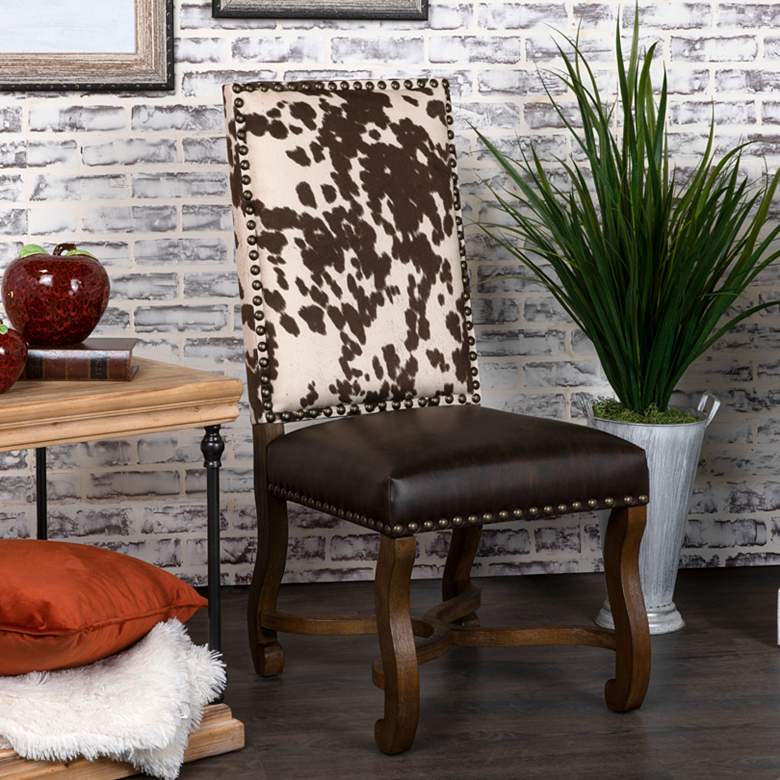 Mesquite Brown and White Faux Leather and Cowhide Ranch Side Chair