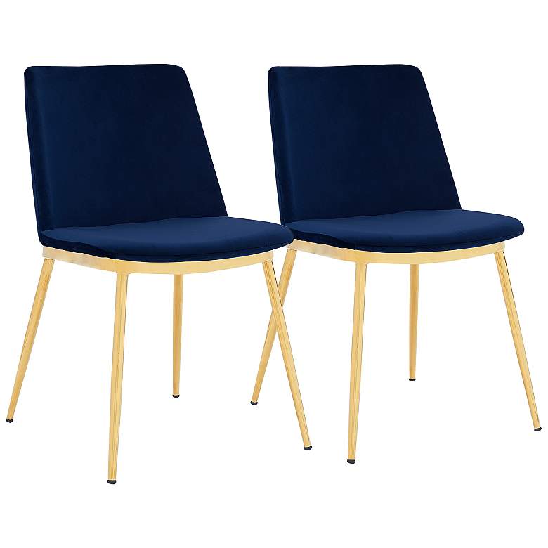 Image 1 Messina Blue Velvet and Gold Metal Dining Chairs Set of 2