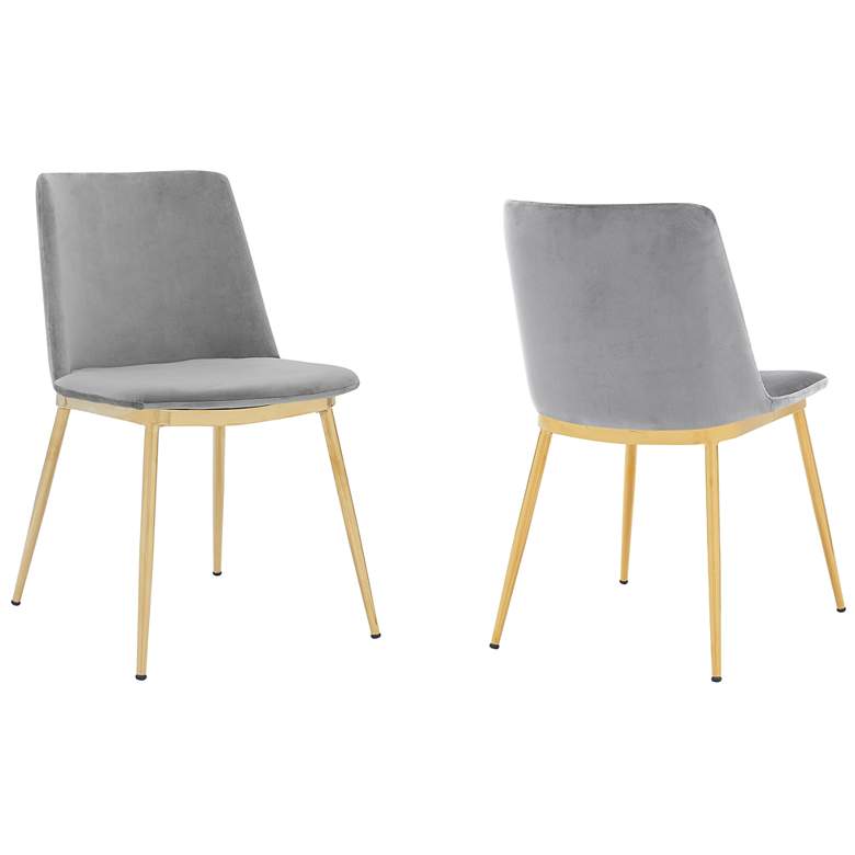 Image 1 Messina Set of 2 Modern Dining Chairs in Gray Velvet and Gold Metal Legs