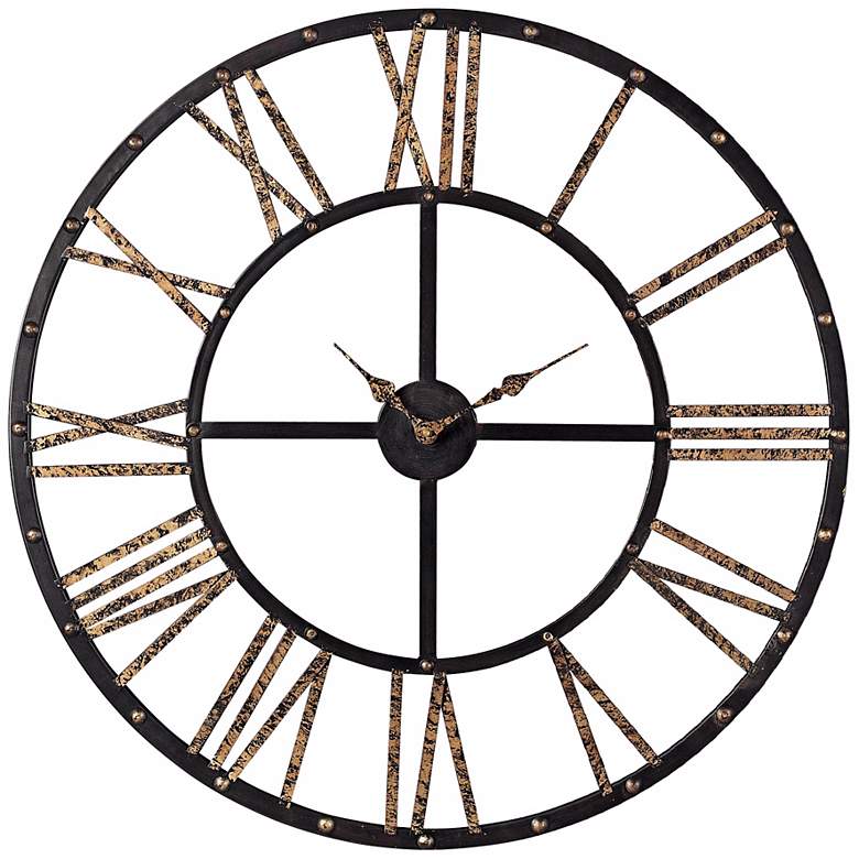 Image 1 Metal 28 inch Wide Black and Gold Outdoor Wall Clock