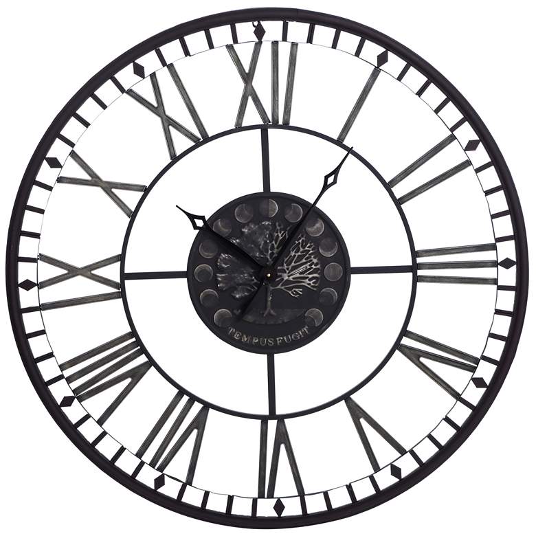 Image 1 Metal Analog Roman Numeral Wall Clock - Aged Black