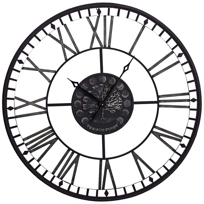 Image 1 Metal Analog Roman Numeral Wall Clock - Aged Black