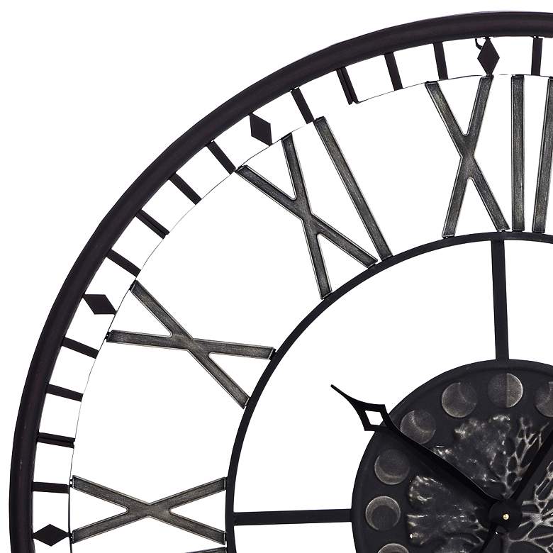 Image 2 Metal Analog Roman Numeral Wall Clock - Aged Black more views
