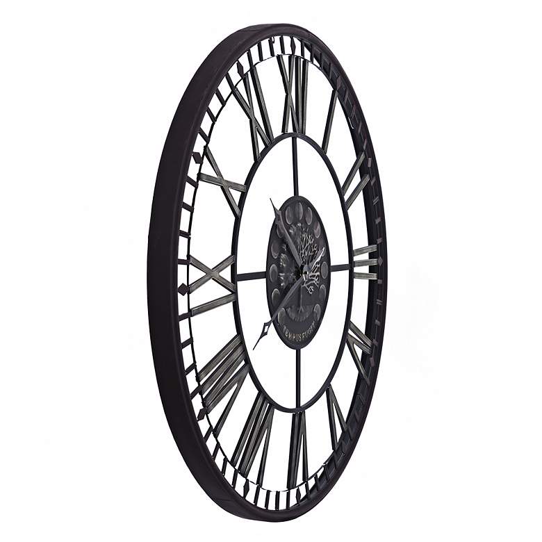 Image 4 Metal Analog Roman Numeral Wall Clock - Aged Black more views