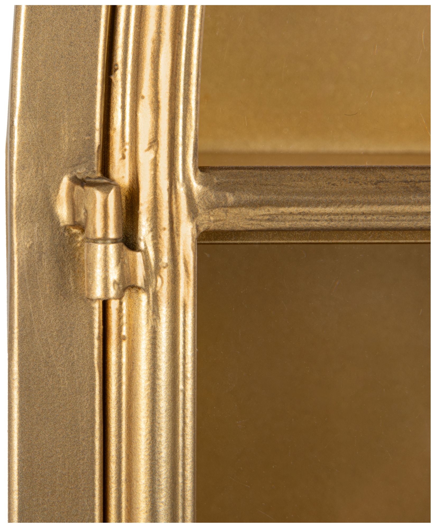 Metal and Glass Cabinet with Arched Doors and 3 Shelves, Gold