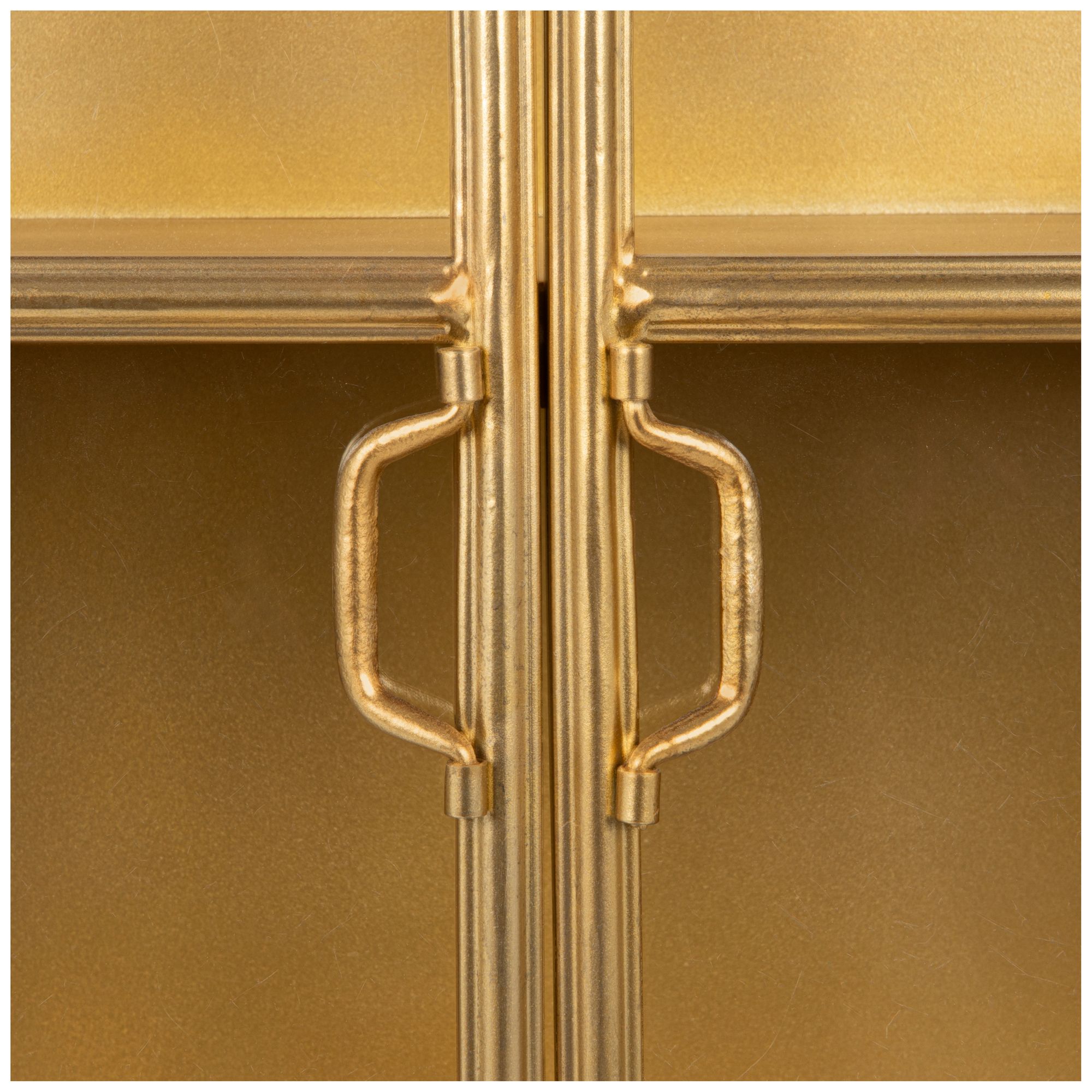 Metal and Glass Cabinet with Arched Doors and 3 Shelves, Gold