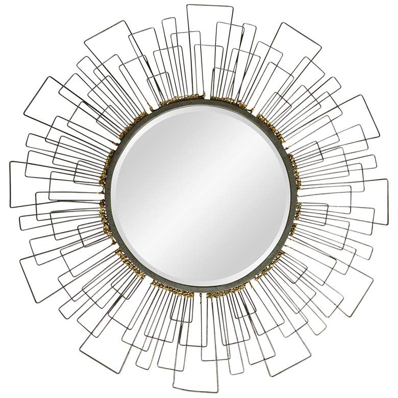 Image 1 Metal and Gold Wired 31 1/2 inch Round Beveled Wall Mirror