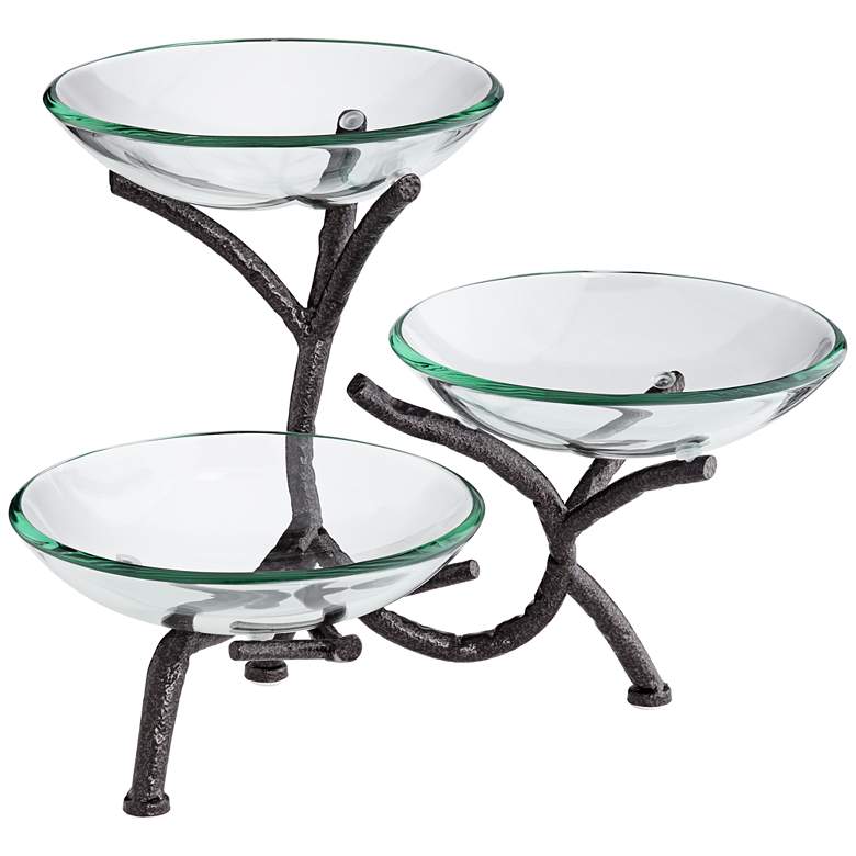 Image 2 Metal Branching 12 inch High 3-Tier Stand with Glass Bowls