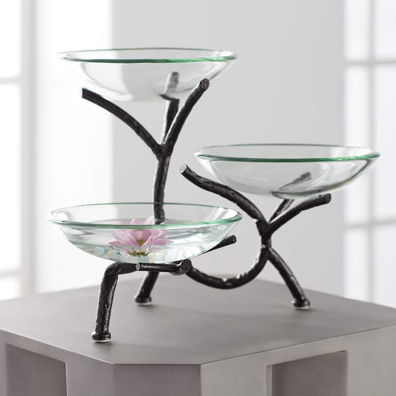 Metal Branching 12&quot; High 3-Tier Stand with Glass Bowls