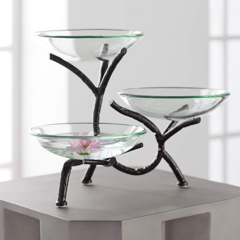 Image 2 Metal Branching 12" High 3-Tier Stand with Glass Bowls