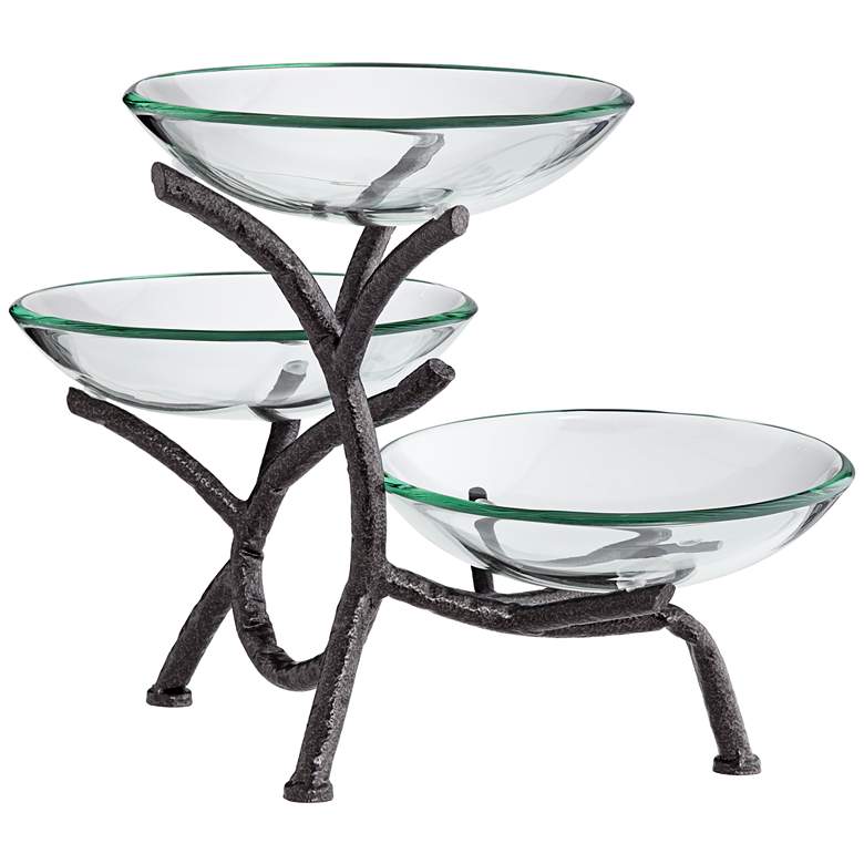 Image 4 Metal Branching 12" High 3-Tier Stand with Glass Bowls more views