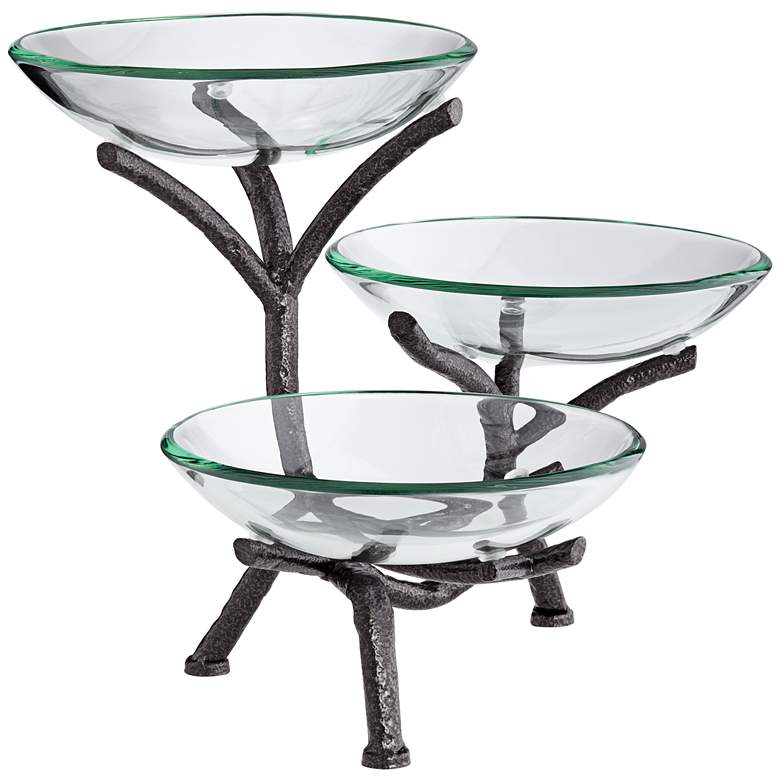 Image 4 Metal Branching 12" High 3-Tier Stand with Glass Bowls more views