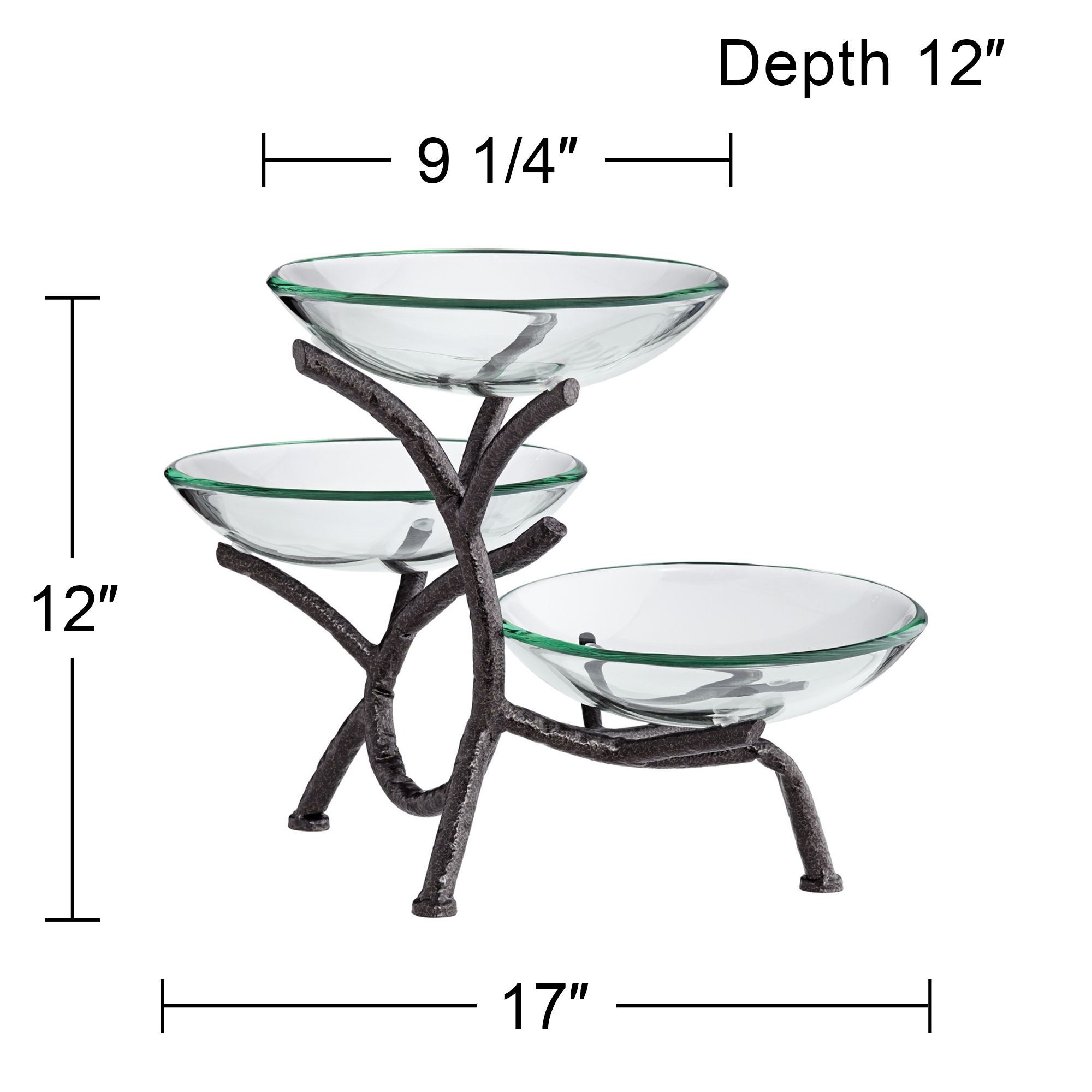 Metal Branching 12" High 3-Tier Stand with Glass Bowls in scene