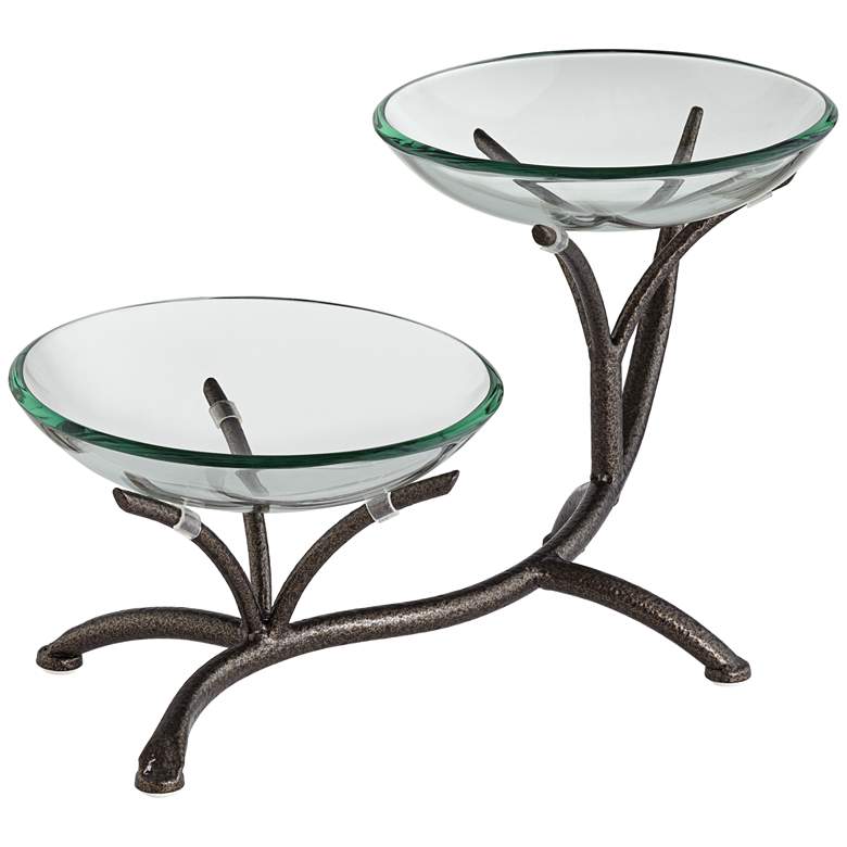 Image 1 Metal Branching 20 1/2 inch High 2-Tier Stand with Glass Bowls