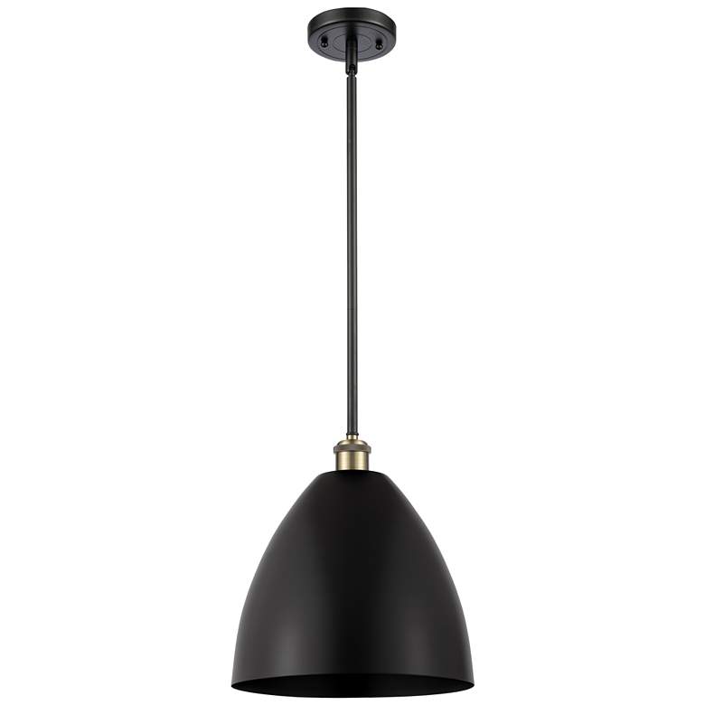 Image 1 Metal Bristol 12" Wide Black Brass Stem Hung Pendant w/ Matte Black Sh