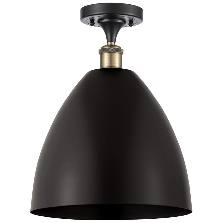 Image 1 Metal Bristol 12"W Black Brass LED Semi.Flush Mount With Black Shade