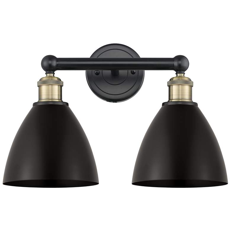 Image 1 Metal Bristol 16.5"W 2 Light Black Brass Bath Light With Black Shade