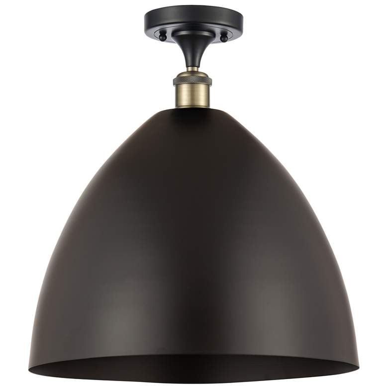 Image 1 Metal Bristol 16"W Black Brass LED Semi.Flush Mount With Black Shade